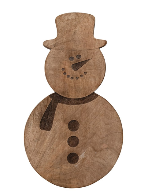 Mango Wood Etched Snowman Serving Board - 11"x6"