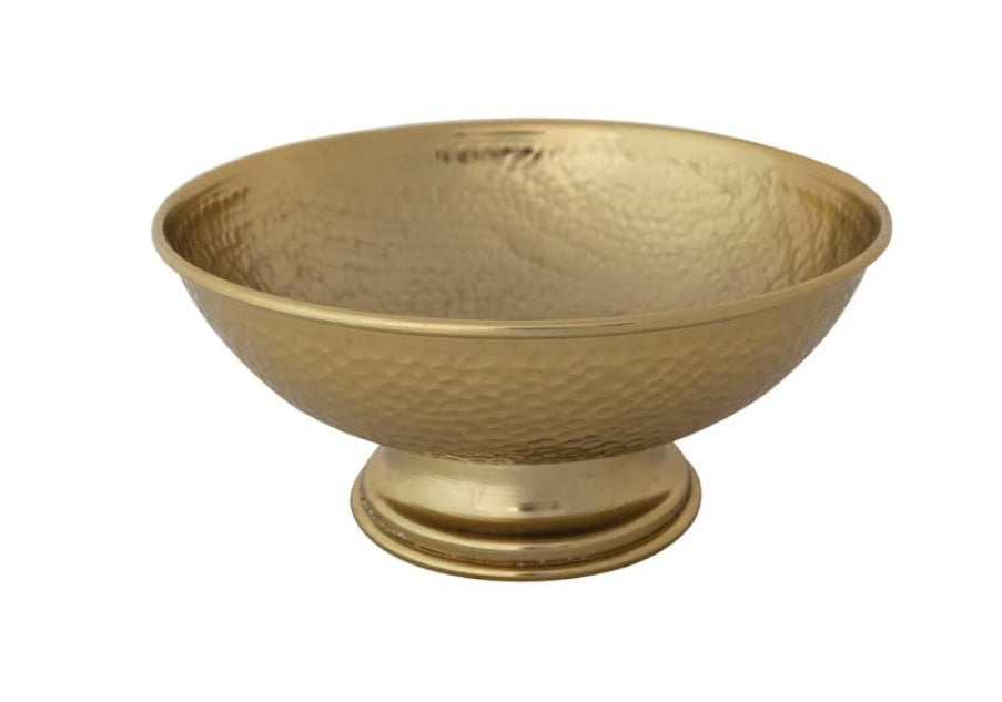 Hammered Gold Metal Footed Bowl - 10"