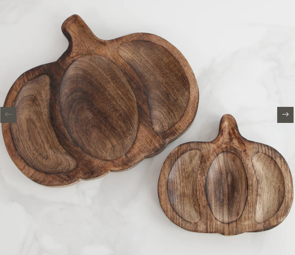 Wood Carved Pumpkin Tray - 2 Sizes