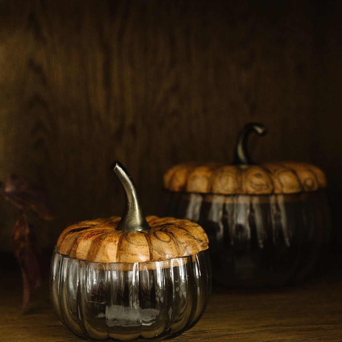 Set of 2 Glass Pumpkin Canisters