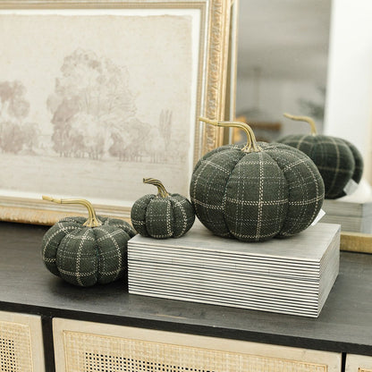 Green & Tan Plaid Pumpkin - Medium