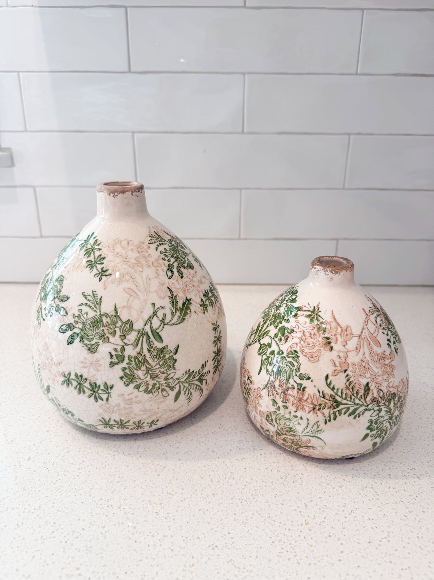 Green & Cream Chinoiserie Vase - 2 Sizes