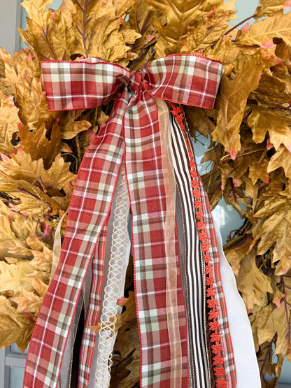 Fall Plaid Bundle with Bow - 33"- 10 Pieces of Ribbon