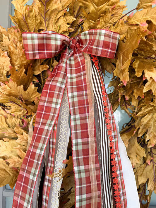 Fall Plaid Bundle with Bow - 33"- 10 Pieces of Ribbon