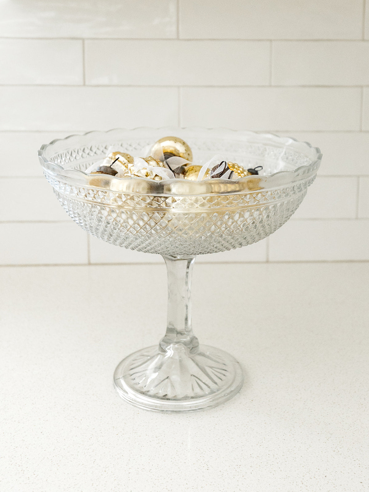 Etched Glass Compote with Scalloped Edge - 12"X10.5" (local pick up only on this item)