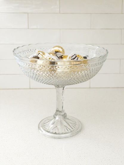 Etched Glass Compote with Scalloped Edge - 12"X10.5" (local pick up only on this item)