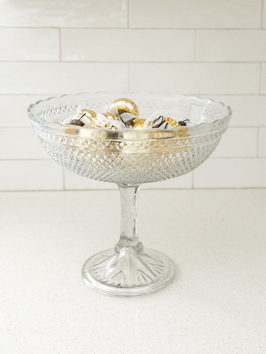 Etched Glass Compote with Scalloped Edge - 12"X10.5" (local pick up only on this item)