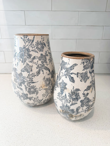 Gray & Cream Floral Vase - 2 Sizes