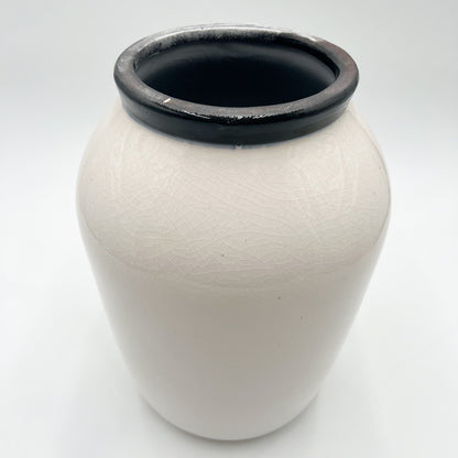 White Crackled Black Rimmed Vase - Large