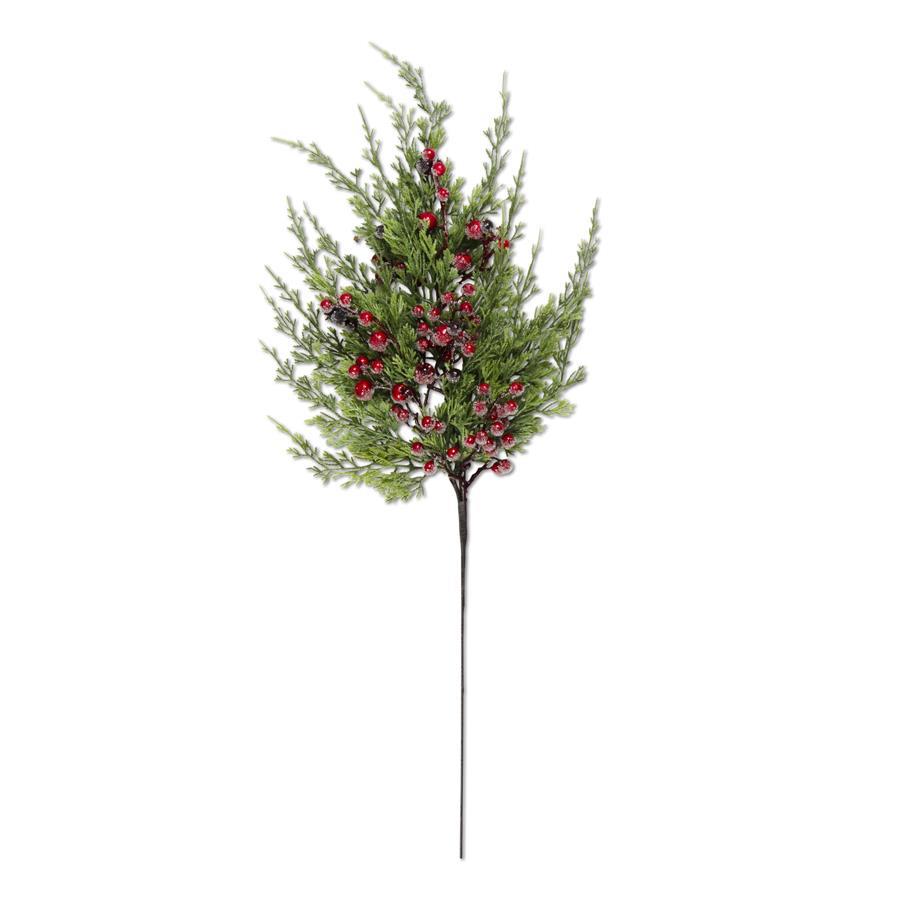 Cypress Pine with Red Iced Berry Stem - 27"