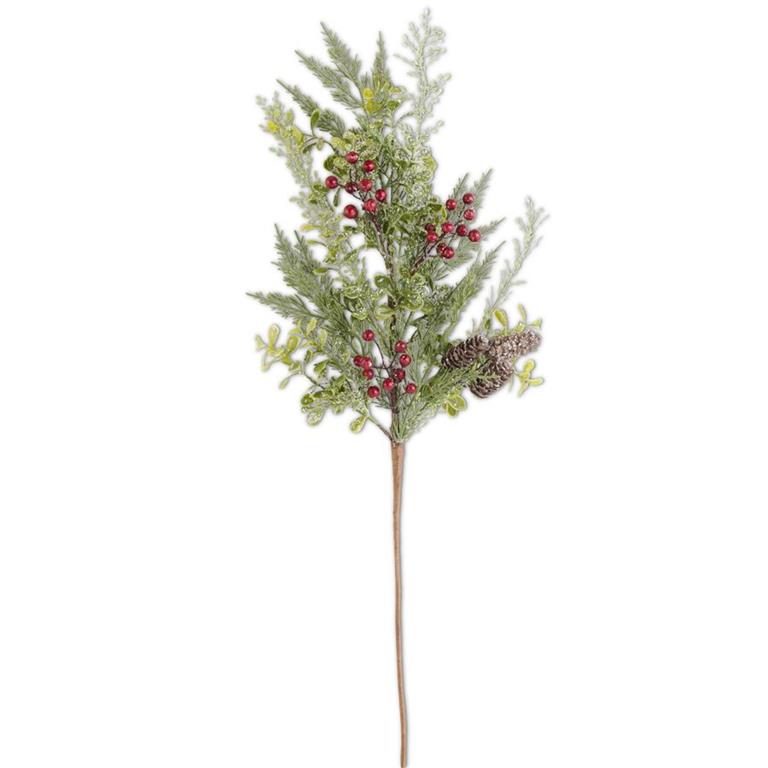 Glittered Mixed Green Foliage with Berries - 31"