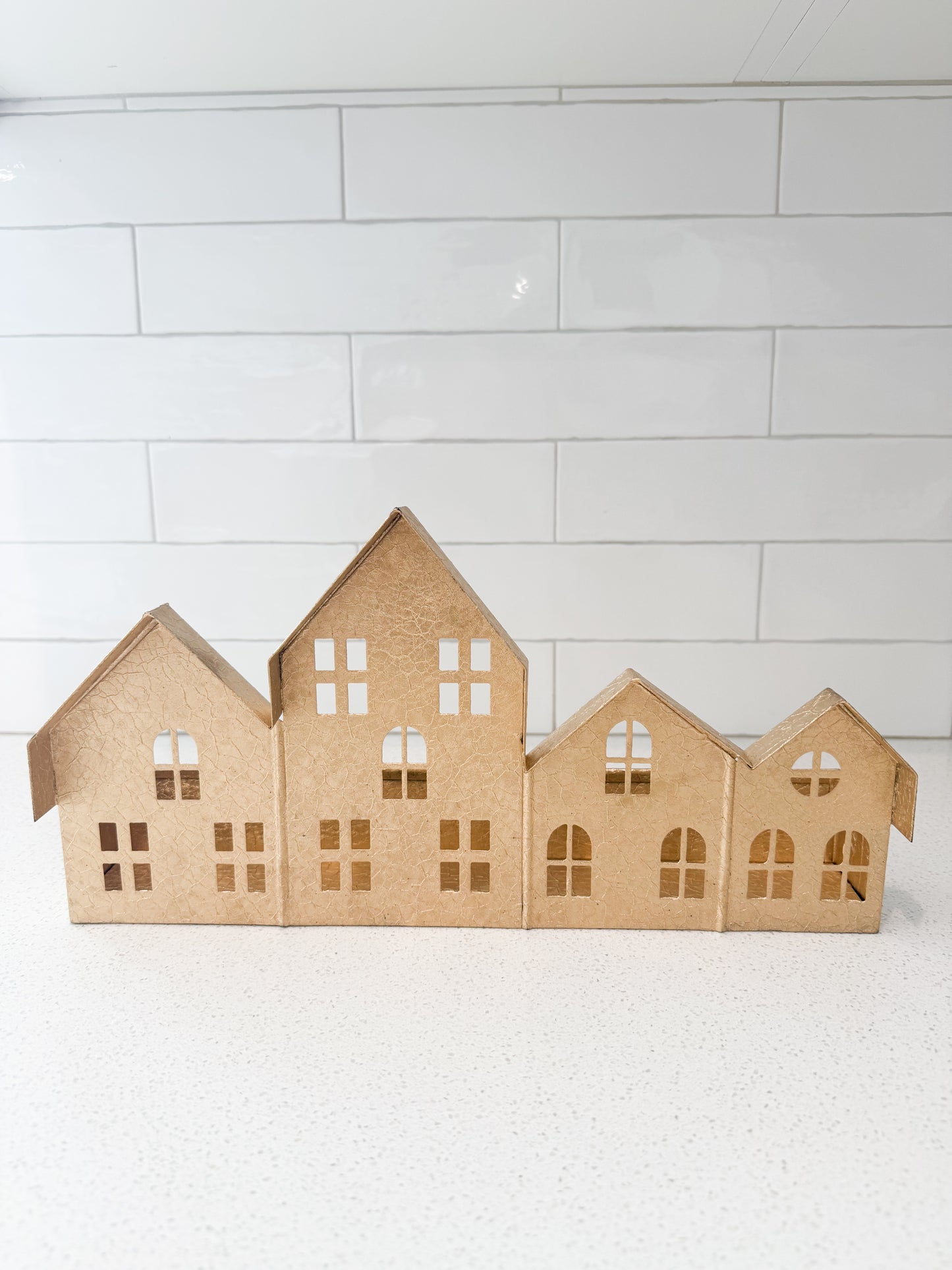 Metal Container with Houses - use with candles or stems