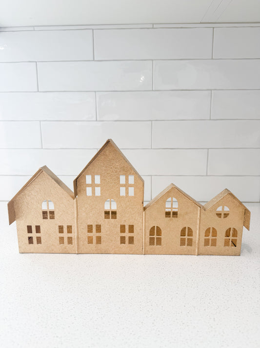 Metal Container with Houses - use with candles or stems