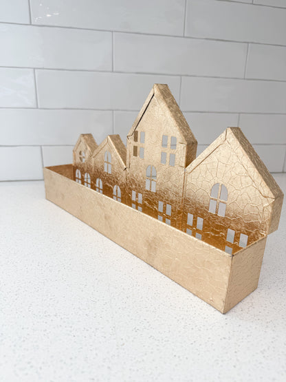Metal Container with Houses - use with candles or stems