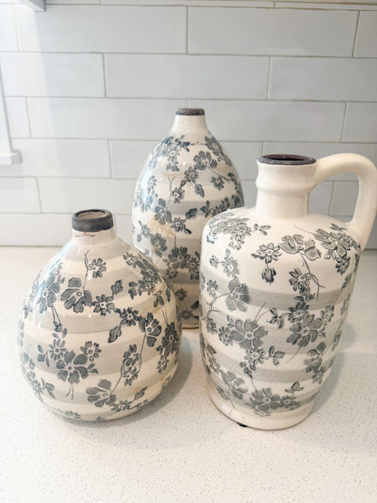 Gray Floral Crackled Vase - 3 Styles