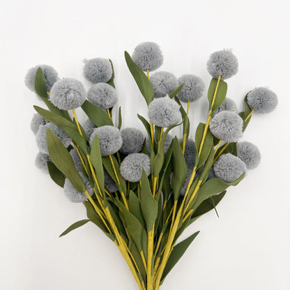 Gray/Blue Pompom Spray Bundle (6 Stems)- 13"