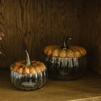 Set of 2 Glass Pumpkin Canisters