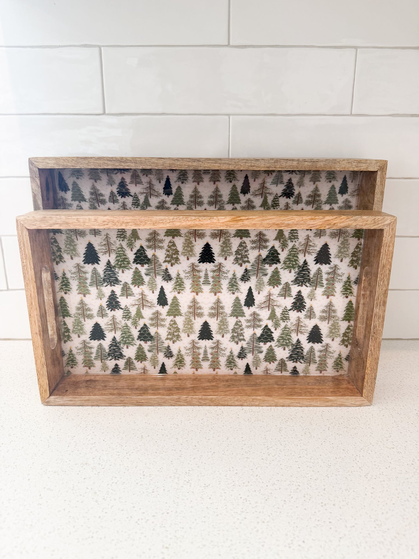 Christmas Trees Enameled Wood Tray - 2 Sizes