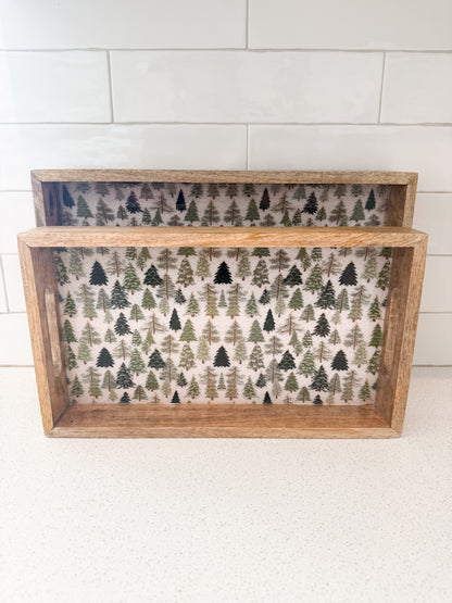 Christmas Trees Enameled Wood Tray - 2 Sizes