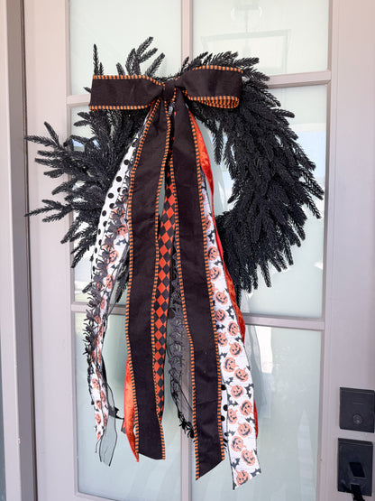 Halloween Spiders & Pumpkins Ribbon Bundle with bow - 33"- 7 Pieces of Ribbon Bundled