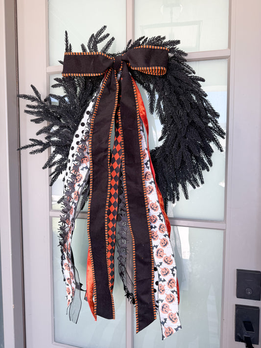 Halloween Spiders & Pumpkins Ribbon Bundle with bow - 33"- 7 Pieces of Ribbon Bundled