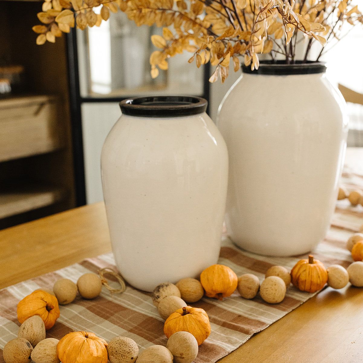 White Crackled Black Rimmed Vase - Medium