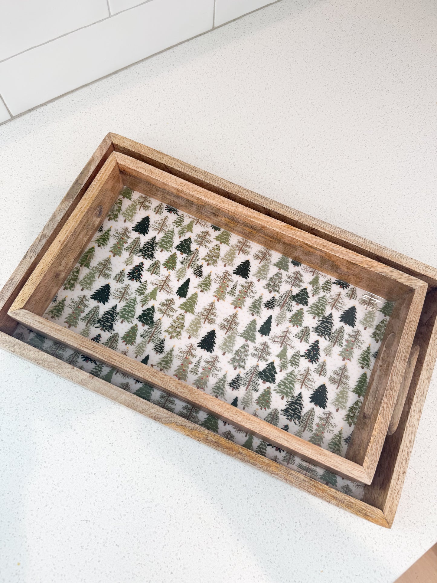 Christmas Trees Enameled Wood Tray - 2 Sizes