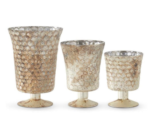 Honeycomb Burnt Champagne Mercury Glass Fluted Vases