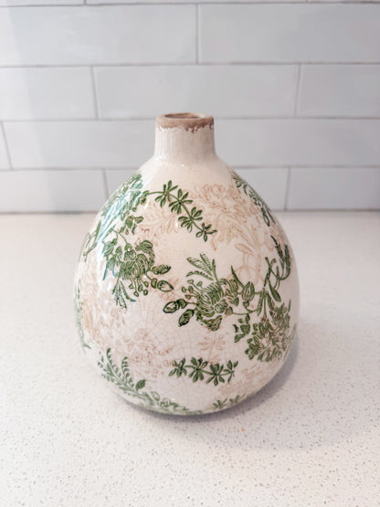 Green & Cream Chinoiserie Vase - 2 Sizes