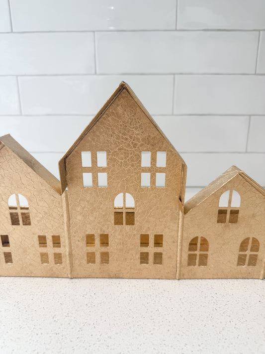 Metal Container with Houses - use with candles or stems