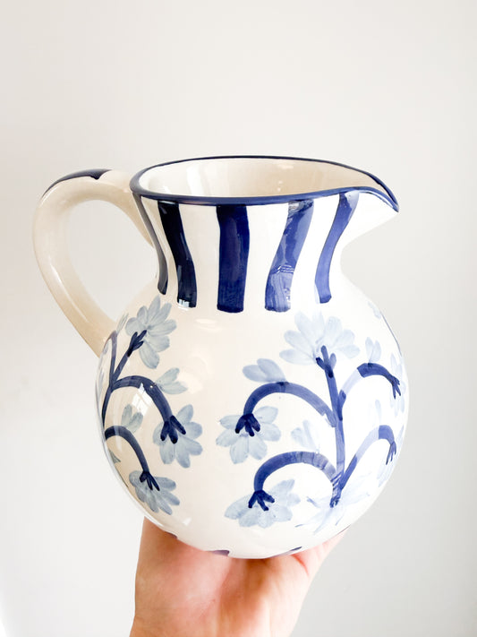 Hand Painted Blue Floral Pitcher - 67.5 0z.