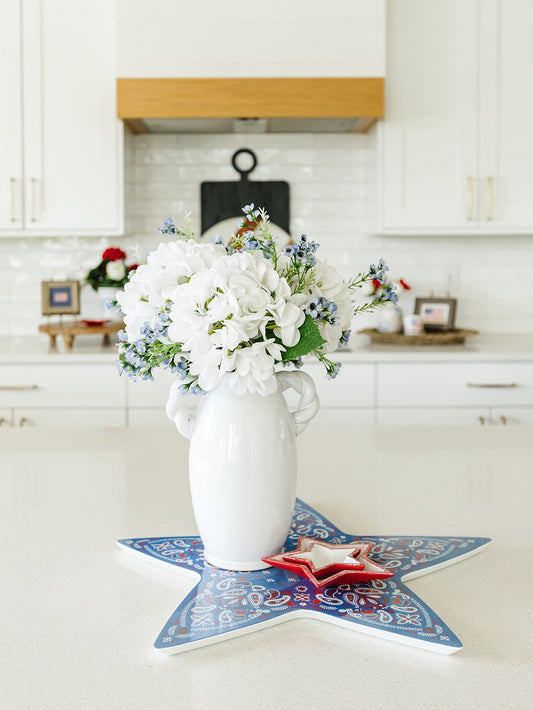 Floral Bundle Details: 1 Real Touch 13” White Hydrangea Bundle & 1 Waxflower Bush Light Blue 19"