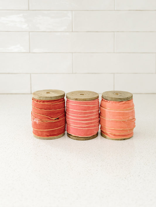 5 Yard Velvet Ribbon with Metallic Edge on Wood Spool - 3 Colors