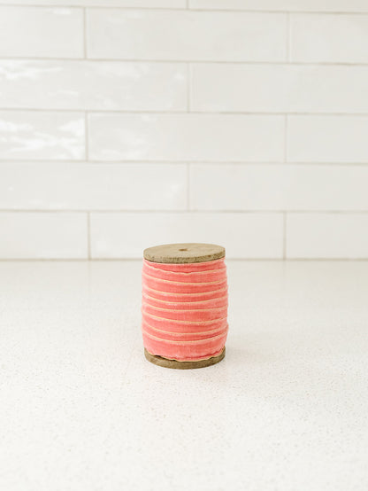 5 Yard Velvet Ribbon with Metallic Edge on Wood Spool - 3 Colors