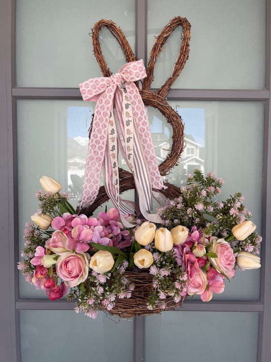 Bunny Door Hanger Wreath #1 - all pictured stems & ribbon included