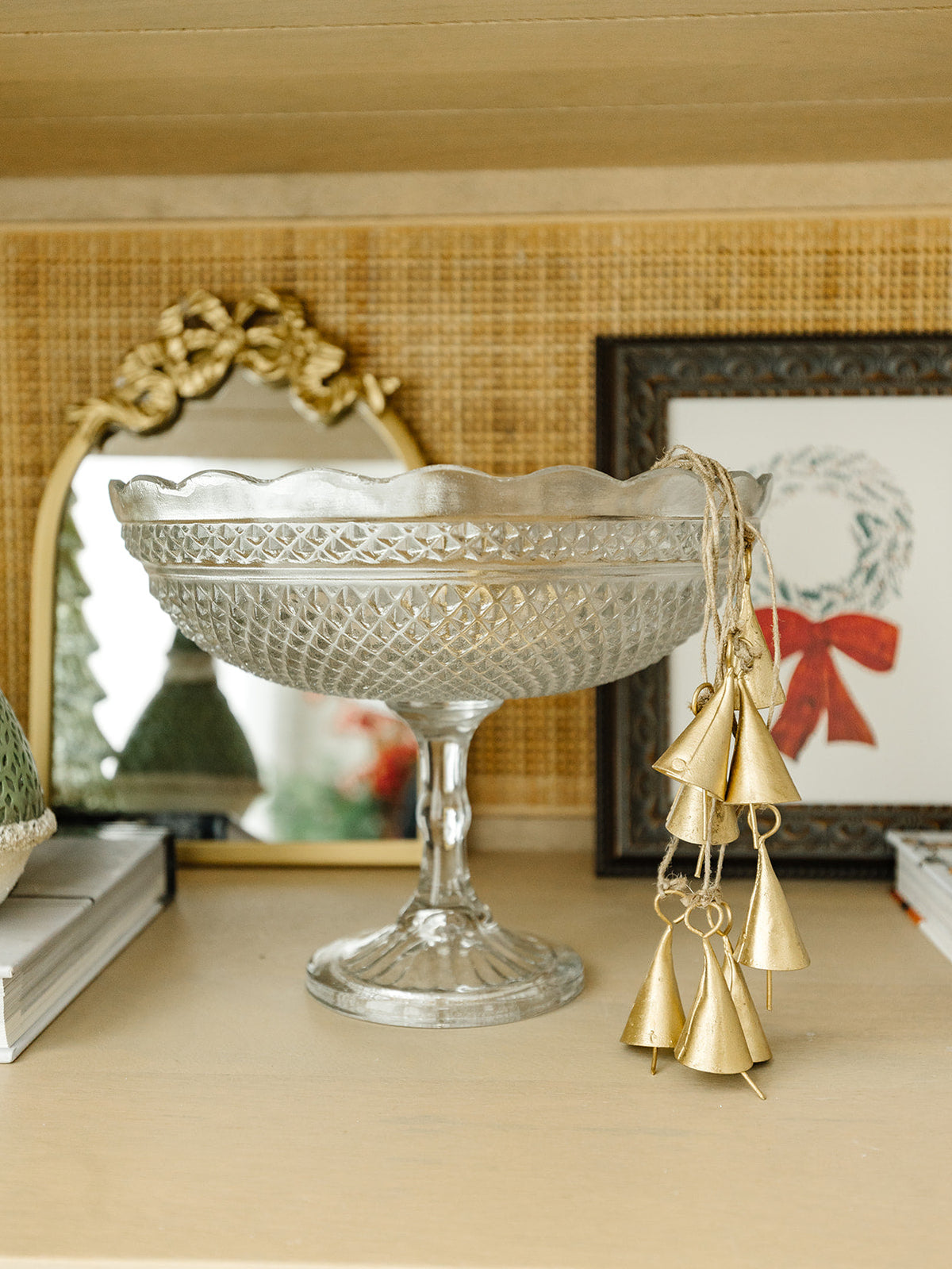 Etched Glass Compote with Scalloped Edge - 12"X10.5" (local pick up only on this item)