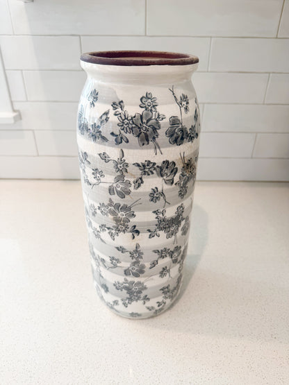 Gray Floral Crackle Vase - 14.5"X5.5"