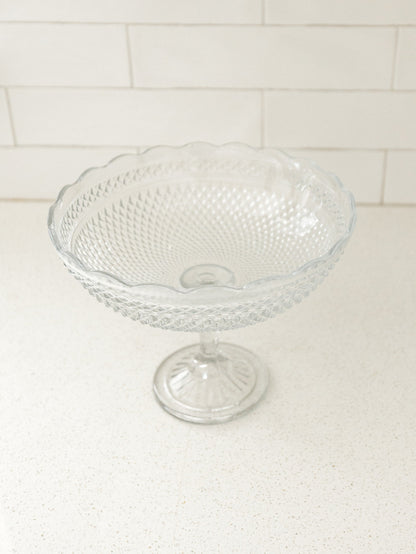 Etched Glass Compote with Scalloped Edge - 12"X10.5" (local pick up only on this item)