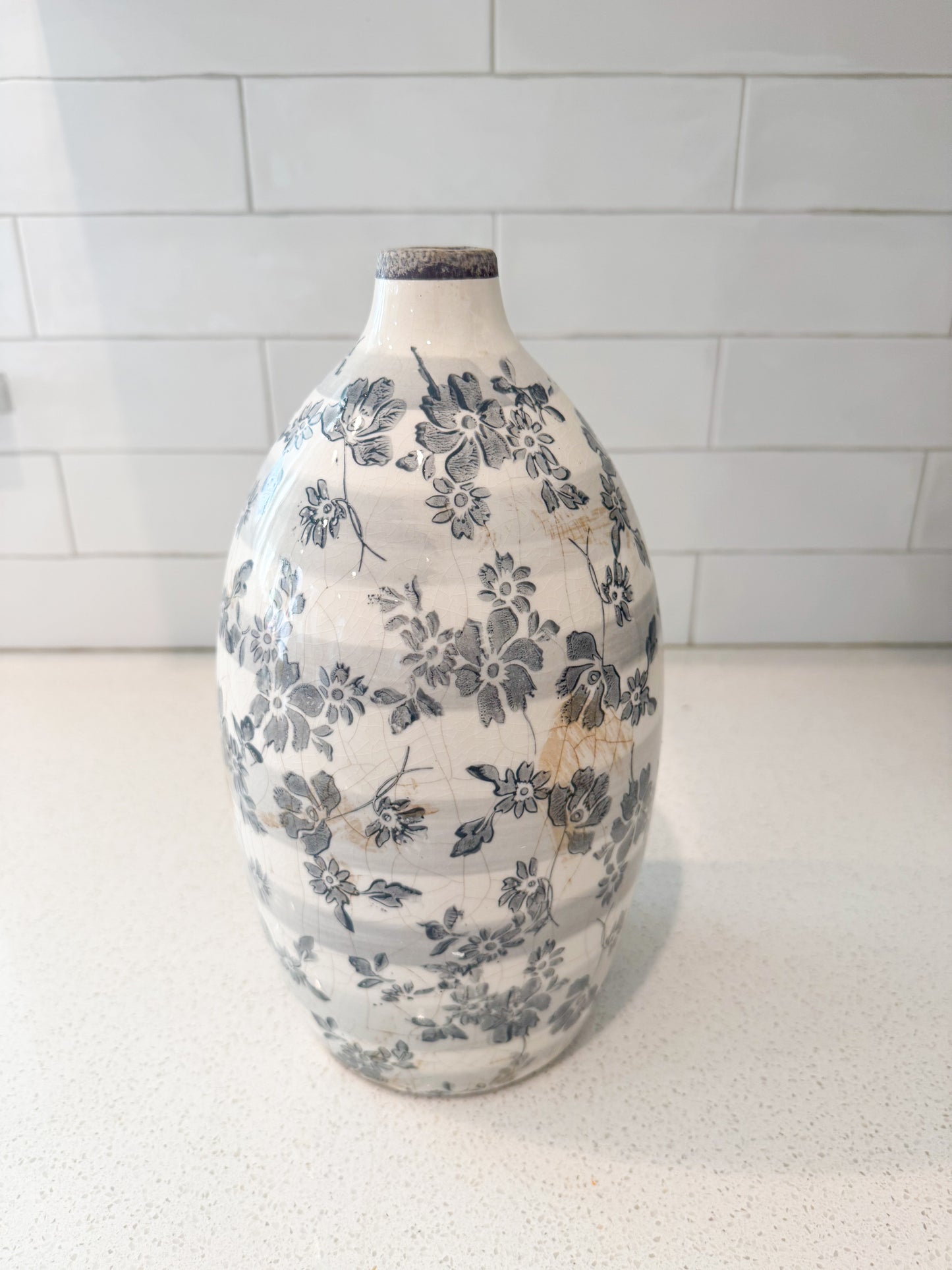 Gray Floral Crackled Vase - 3 Styles