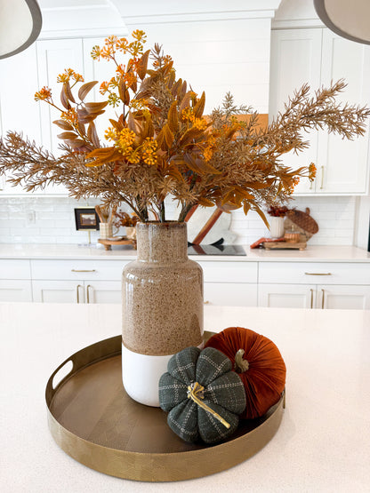 Beige fern spray (3) & Orange laurel stem (3)