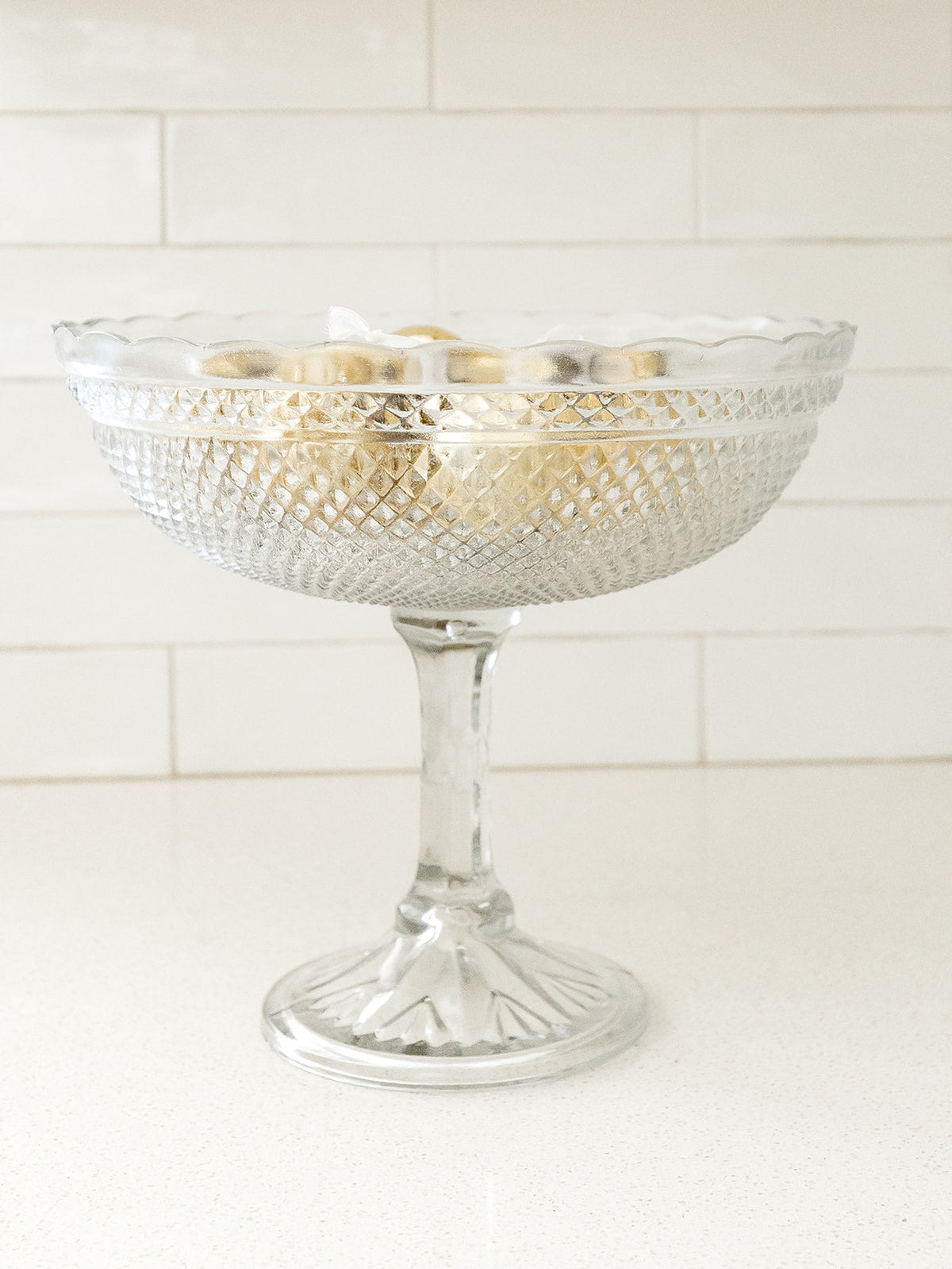 Etched Glass Compote with Scalloped Edge - 12"X10.5" (local pick up only on this item)