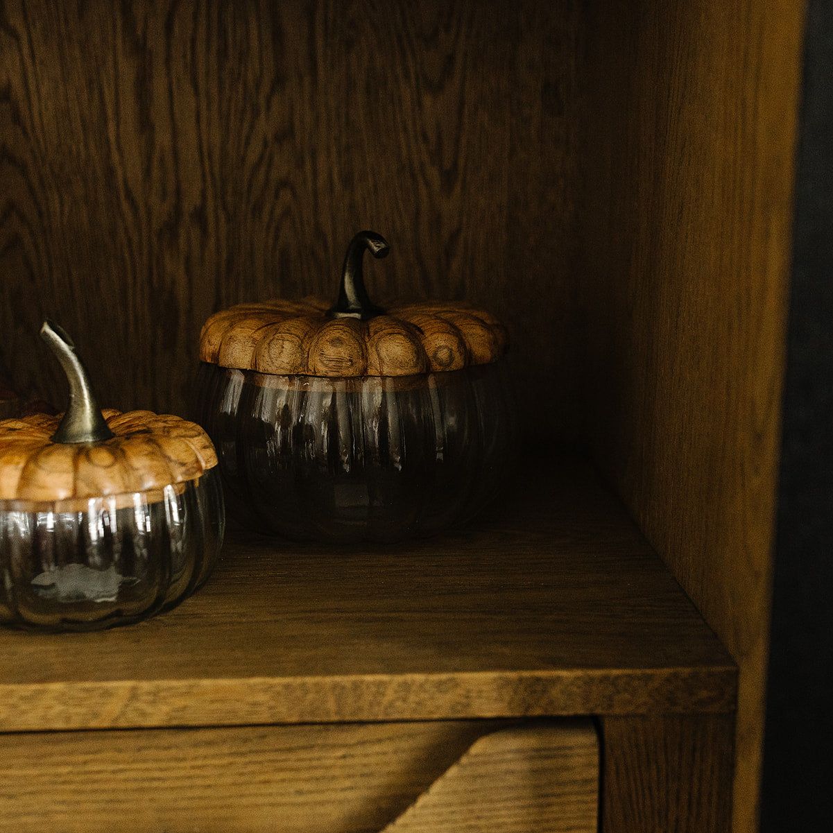 Set of 2 Glass Pumpkin Canisters