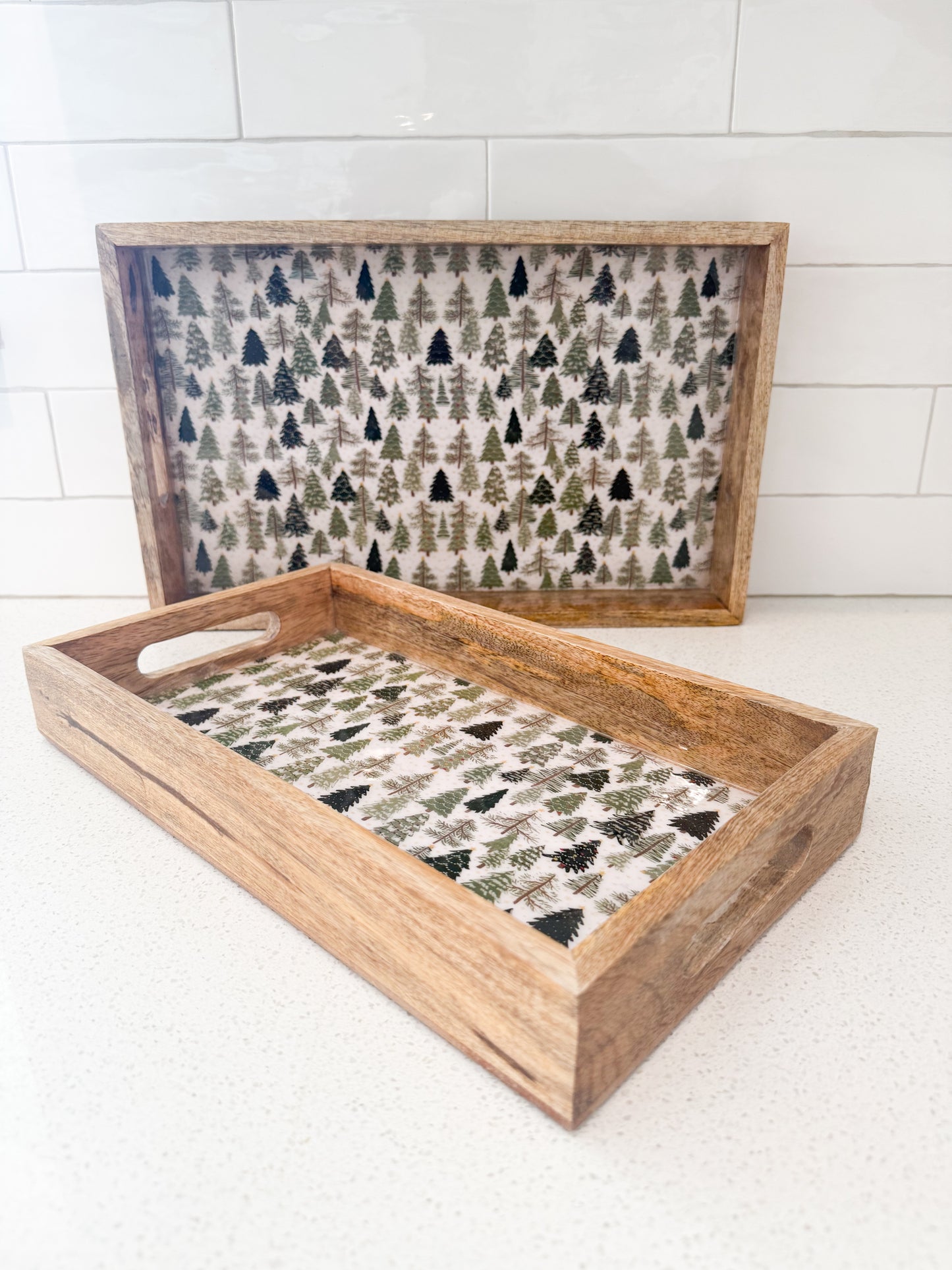 Christmas Trees Enameled Wood Tray - 2 Sizes
