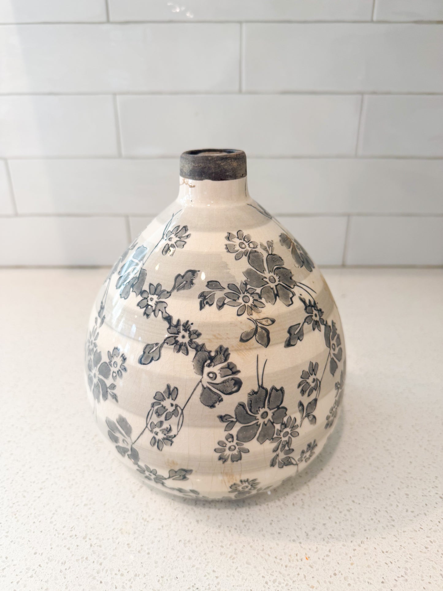 Gray Floral Crackled Vase - 3 Styles