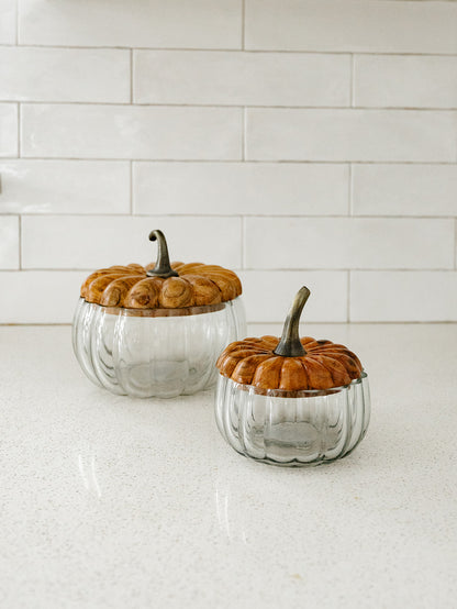Glass Pumpkin with Wood Lid - 2 Sizes