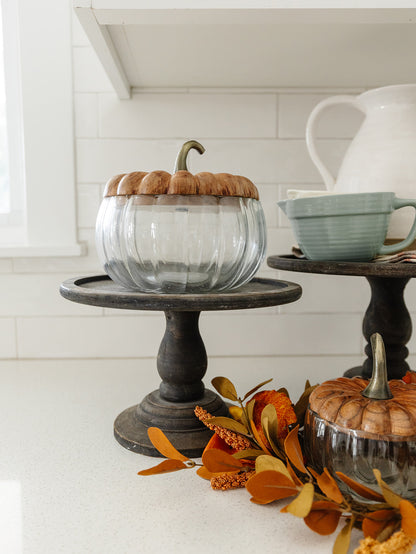 Glass Pumpkin with Wood Lid - 2 Sizes
