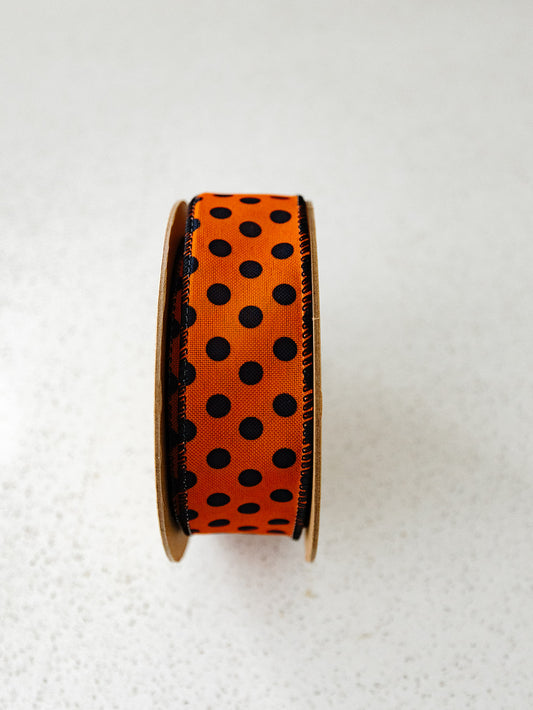 Wired Orange with Black Dots Ribbon - 1.5"