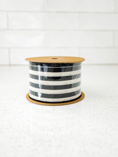 Black and White Striped Wired Ribbon - 2.5"