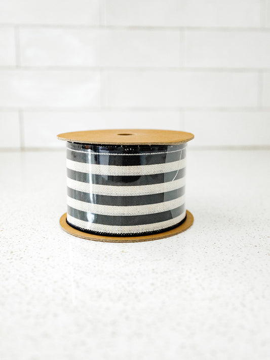 Black and White Striped Wired Ribbon - 2.5"