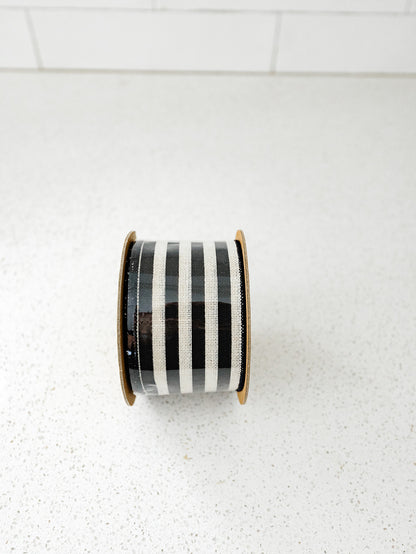 Black and White Striped Wired Ribbon - 2.5"